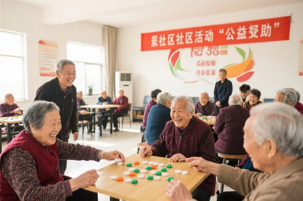 老人们在公益资助的社区中心参加活动